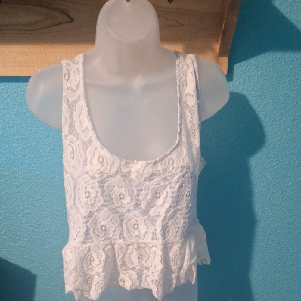 Maeve White Lace Peplum Tank Top